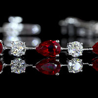 14K White Gold 7.25" Station Bracelet with Pear Cut Lab-Grown Rubies and Brilliant Cut Diamonds - 1.99 Carat Total Gem Weight - Covaloro Fine Jewelry