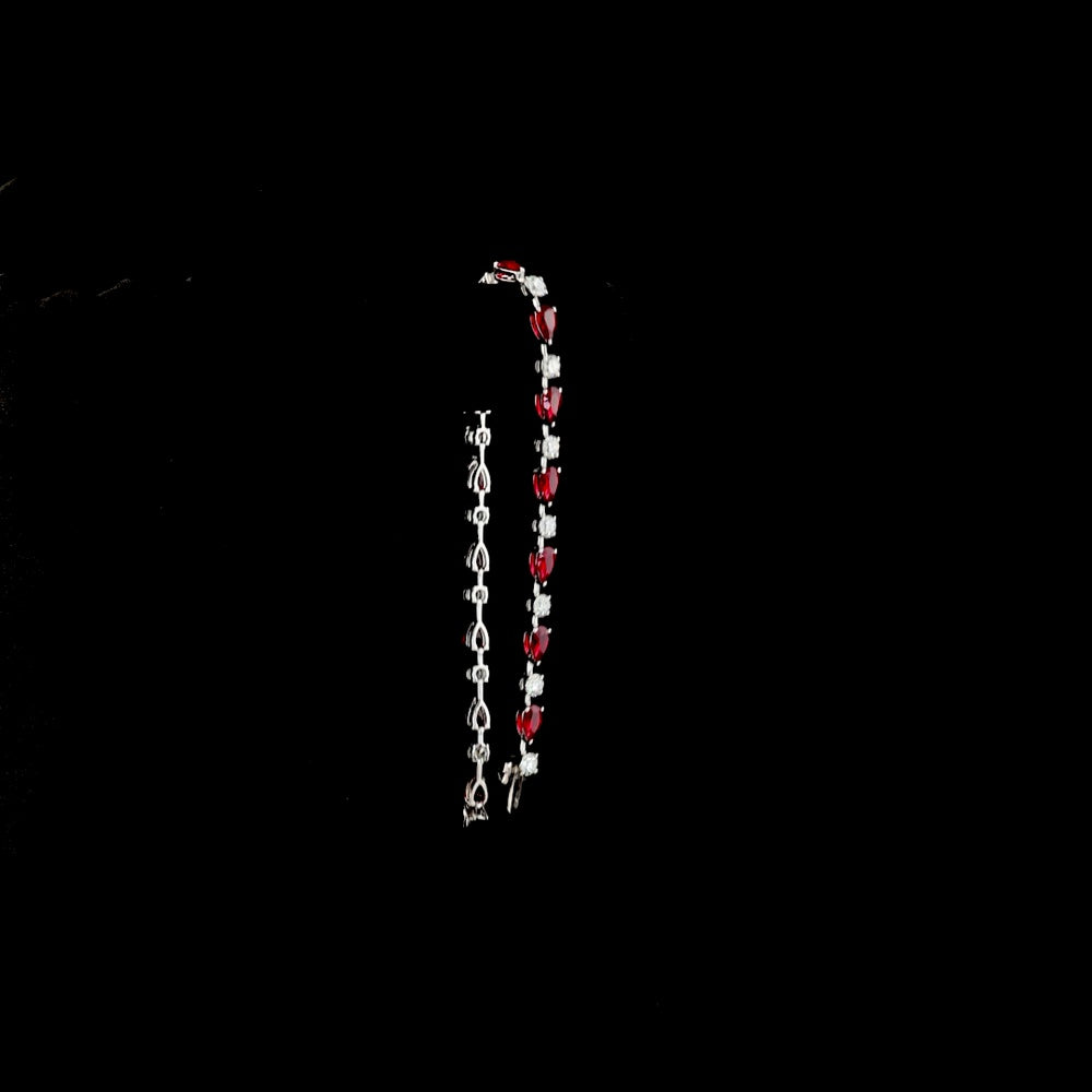 14K White Gold 7.25" Station Bracelet with Pear Cut Lab-Grown Rubies and Brilliant Cut Diamonds - 1.99 Carat Total Gem Weight - Covaloro Fine Jewelry