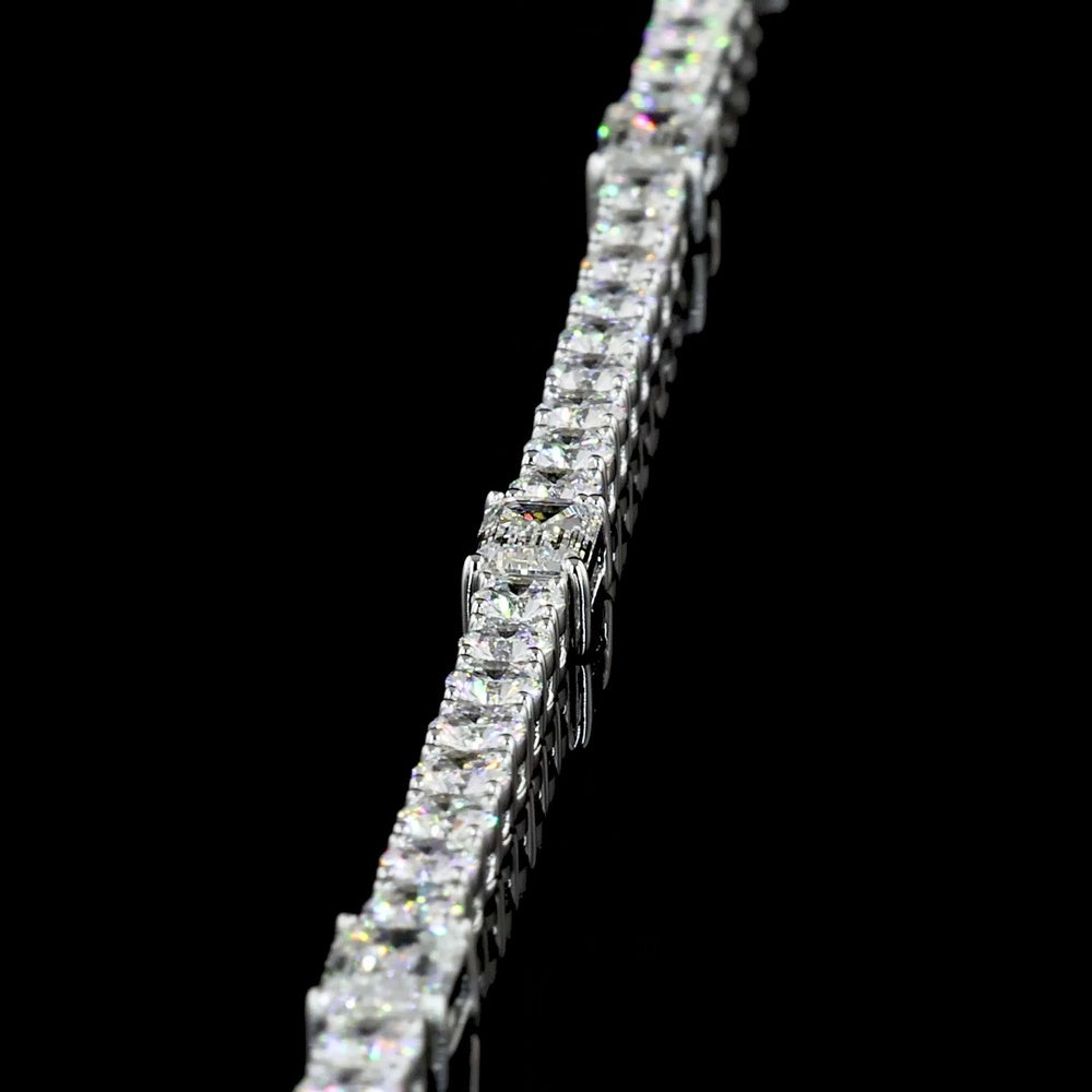 14K White Gold 7.25" Station Line Tennis Bracelet with East-West Emerald Cut and Round Lab Diamonds - 5.46 Carat Total Weight - Covaloro Fine Jewelry