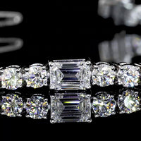 14K White Gold 7.25" Station Line Tennis Bracelet with East-West Emerald Cut and Round Lab Diamonds - 5.46 Carat Total Weight - Covaloro Fine Jewelry