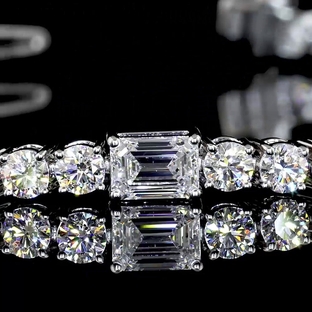 14K White Gold 7.25" Station Line Tennis Bracelet with East-West Emerald Cut and Round Lab Diamonds - 5.46 Carat Total Weight - Covaloro Fine Jewelry