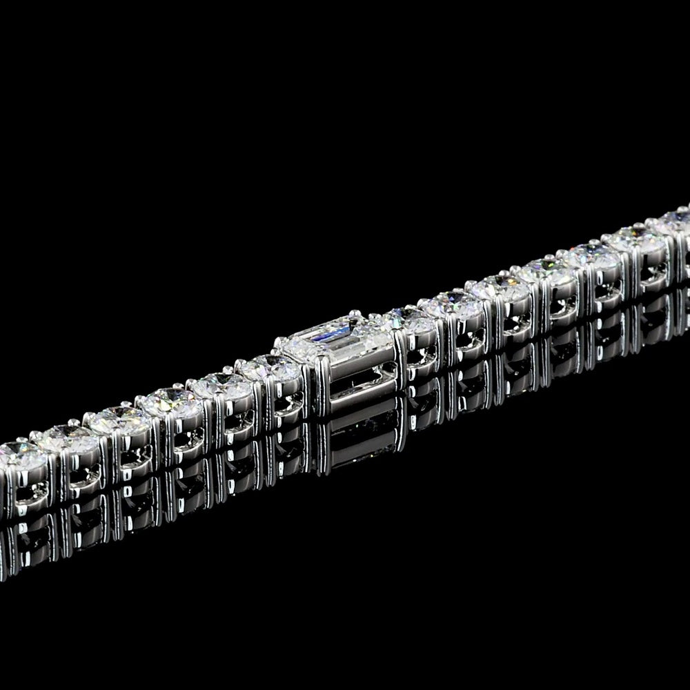 14K White Gold 7.25" Station Line Tennis Bracelet with East-West Emerald Cut and Round Lab Diamonds - 5.46 Carat Total Weight - Covaloro Fine Jewelry