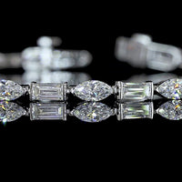 14K White Gold 7.25" Tennis Bracelet with Alternating Marquise and Baguette Lab Diamonds - 3.63 Carat Total Diamond Weight - Covaloro Fine Jewelry