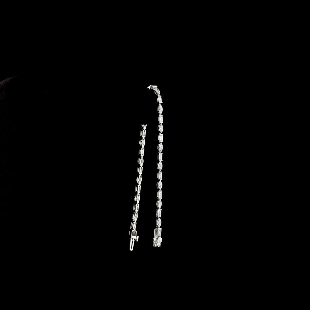 14K White Gold 7.25" Tennis Bracelet with Alternating Marquise and Baguette Lab Diamonds - 3.63 Carat Total Diamond Weight - Covaloro Fine Jewelry
