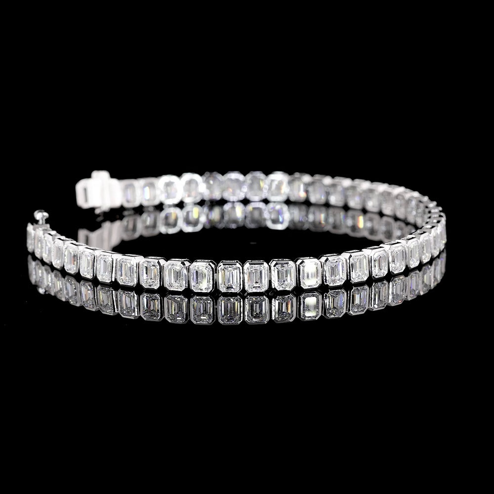 14K White Gold 7.25" Tennis Bracelet with Bezel Set Emerald Cut Lab Diamonds - 8.10 Carats Total Diamond Weight - Covaloro Fine Jewelry