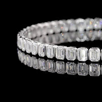 14K White Gold 7.25" Tennis Bracelet with Bezel Set Emerald Cut Lab Diamonds - 8.10 Carats Total Diamond Weight - Covaloro Fine Jewelry