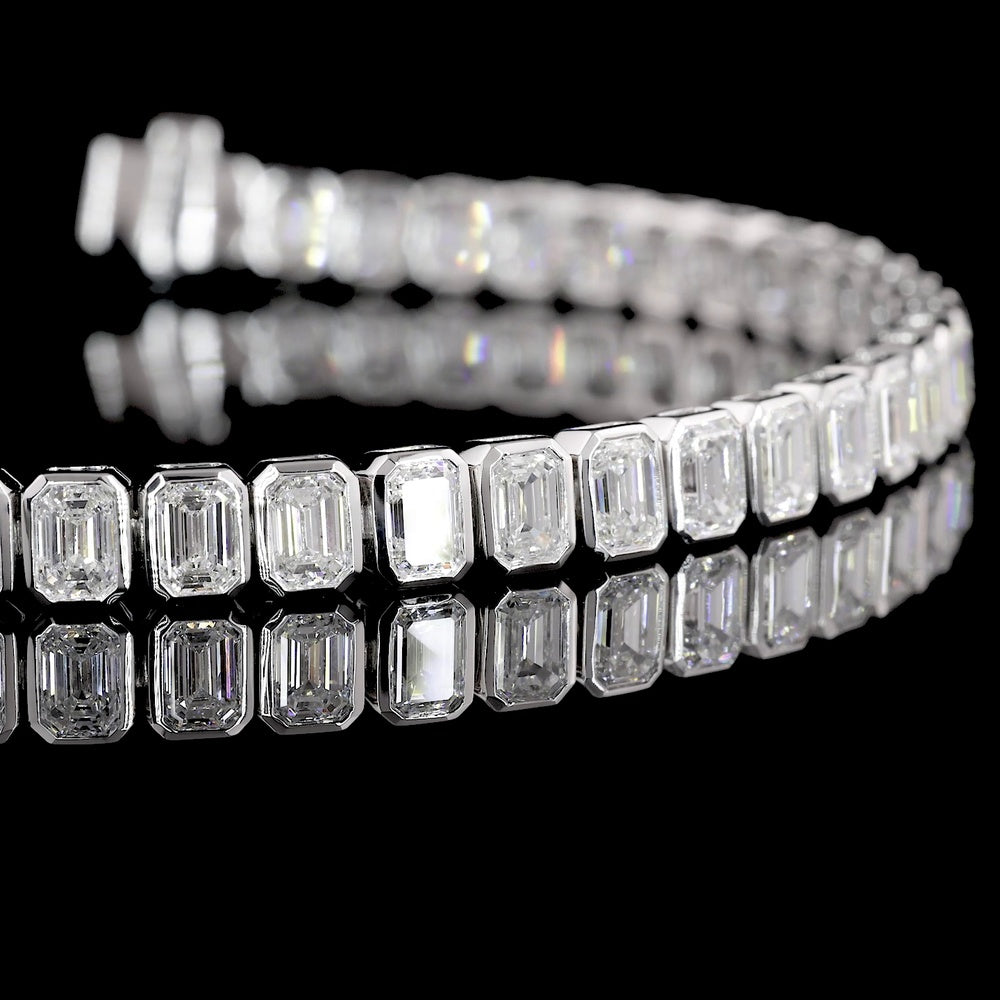14K White Gold 7.25" Tennis Bracelet with Bezel Set Emerald Cut Lab Diamonds - 8.10 Carats Total Diamond Weight - Covaloro Fine Jewelry