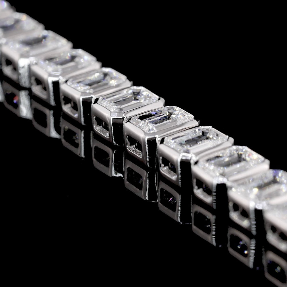 14K White Gold 7.25" Tennis Bracelet with Bezel Set Emerald Cut Lab Diamonds - 8.10 Carats Total Diamond Weight - Covaloro Fine Jewelry