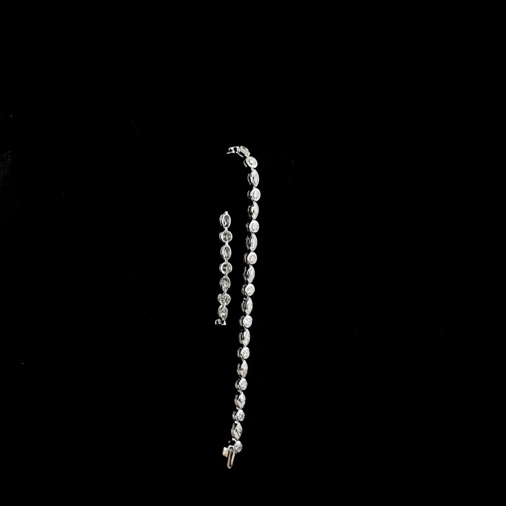 14K White Gold 7.25" Tennis Bracelet with East-West Bezel Set Marquise and Round Lab Diamonds - 4.13 Carat Total Diamond Weight - Covaloro Fine Jewelry