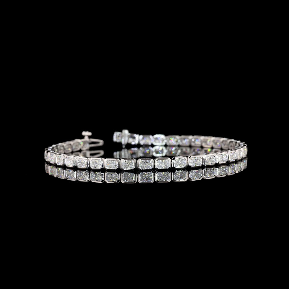 14K White Gold 7.25" Tennis Bracelet with East-West Bezel Set Radiant Cut Lab Diamonds - 5.01 Carat Total Weight (E-F VS2) - Covaloro Fine Jewelry