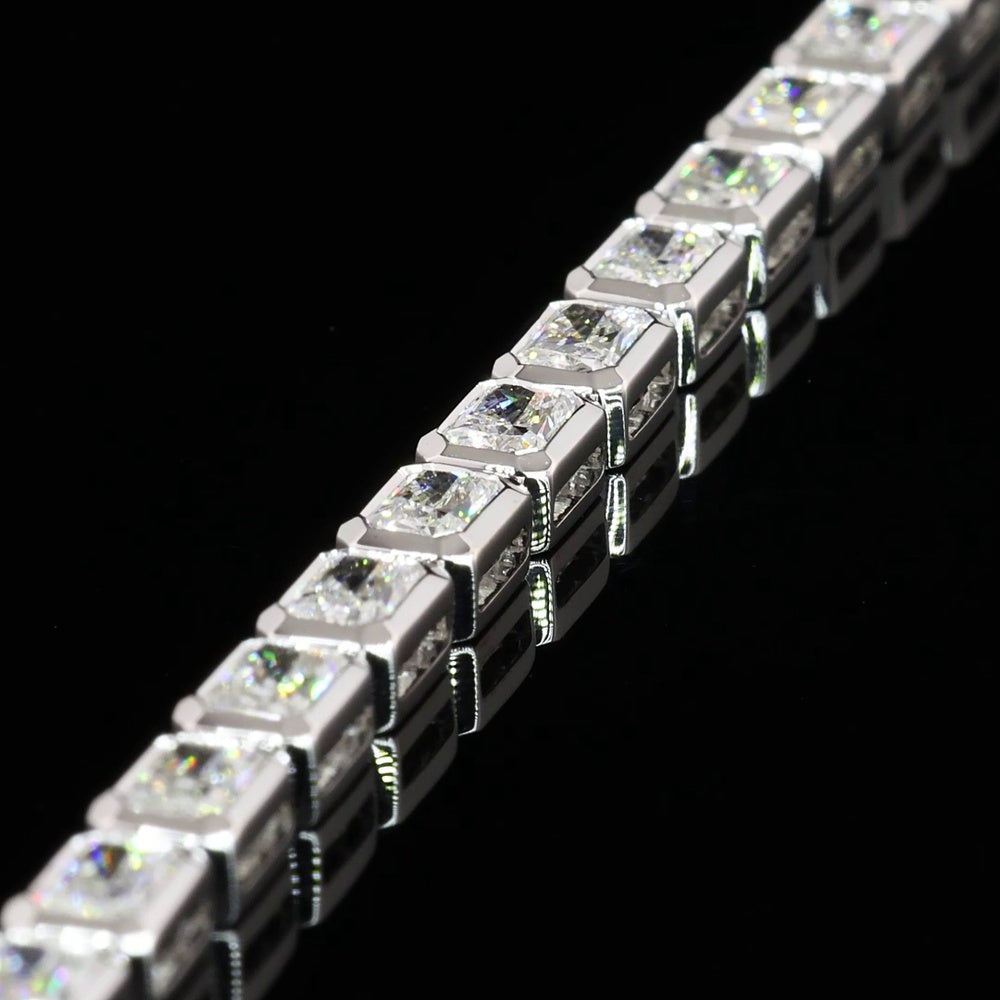 14K White Gold 7.25" Tennis Bracelet with East-West Bezel Set Radiant Cut Lab Diamonds - 5.01 Carat Total Weight (E-F VS2) - Covaloro Fine Jewelry