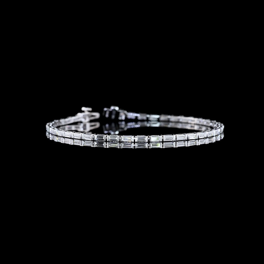 14K White Gold 7.25" Tennis Bracelet with East-West Half Bezel Set Baguette Lab Diamonds - 3.08 Carat Total Weight - Covaloro Fine Jewelry