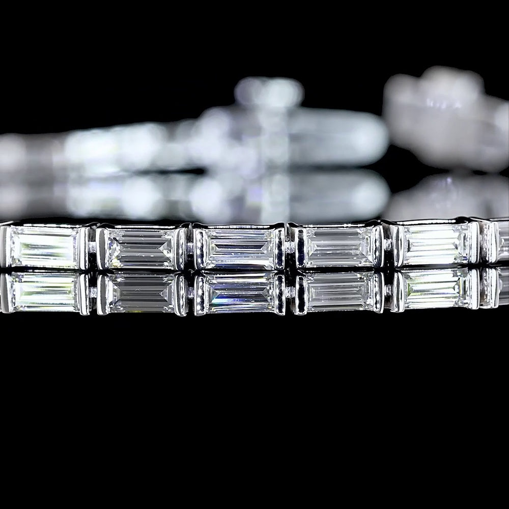 14K White Gold 7.25" Tennis Bracelet with East-West Half Bezel Set Baguette Lab Diamonds - 3.08 Carat Total Weight - Covaloro Fine Jewelry