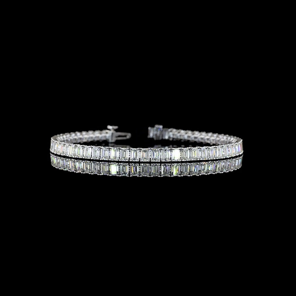 14K White Gold 7.25" Tennis Bracelet with North-South Prong Set Emerald Cut Natural Diamonds - 10.79 Carat Total Weight - Covaloro Fine Jewelry