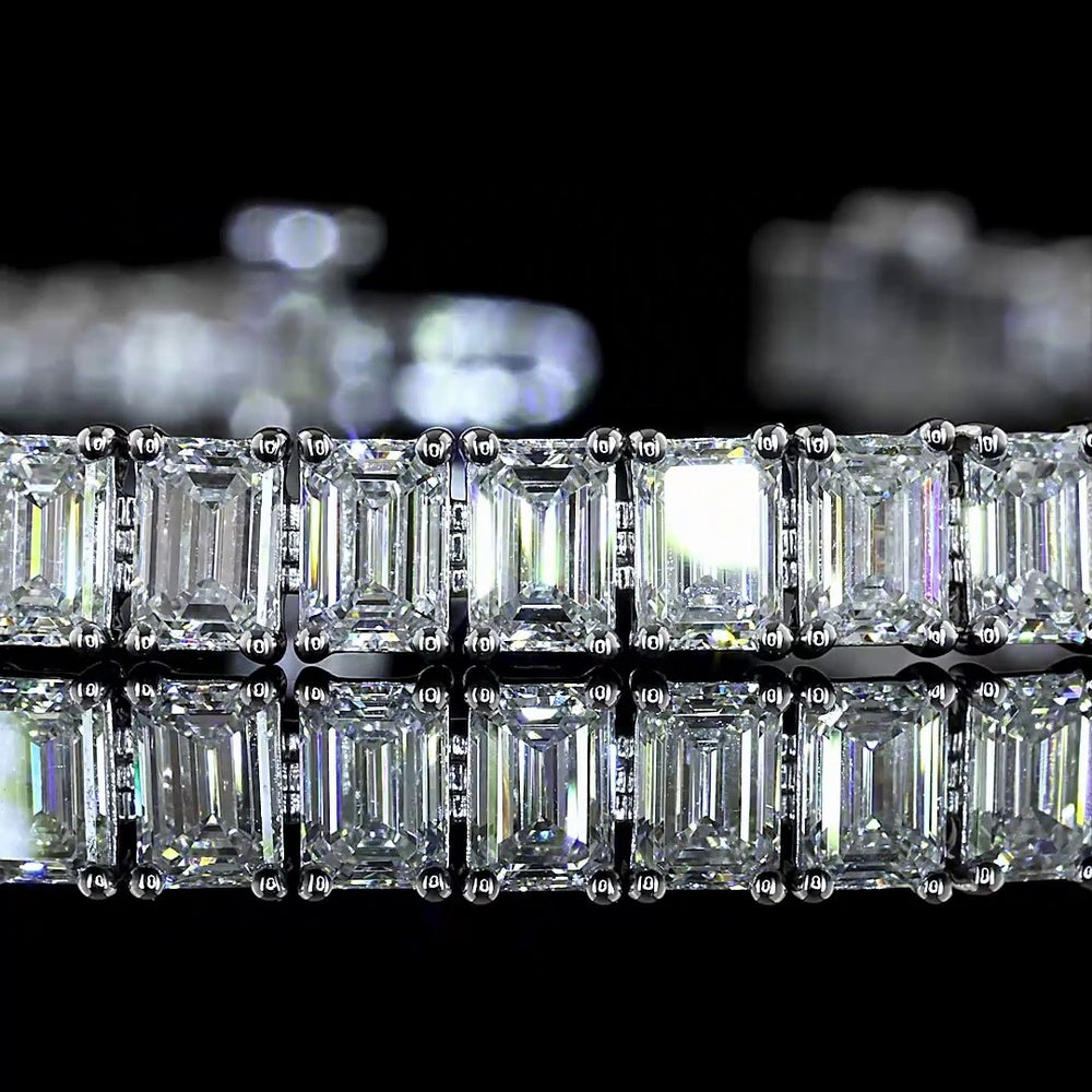 14K White Gold 7.25" Tennis Bracelet with North-South Prong Set Emerald Cut Natural Diamonds - 10.79 Carat Total Weight - Covaloro Fine Jewelry