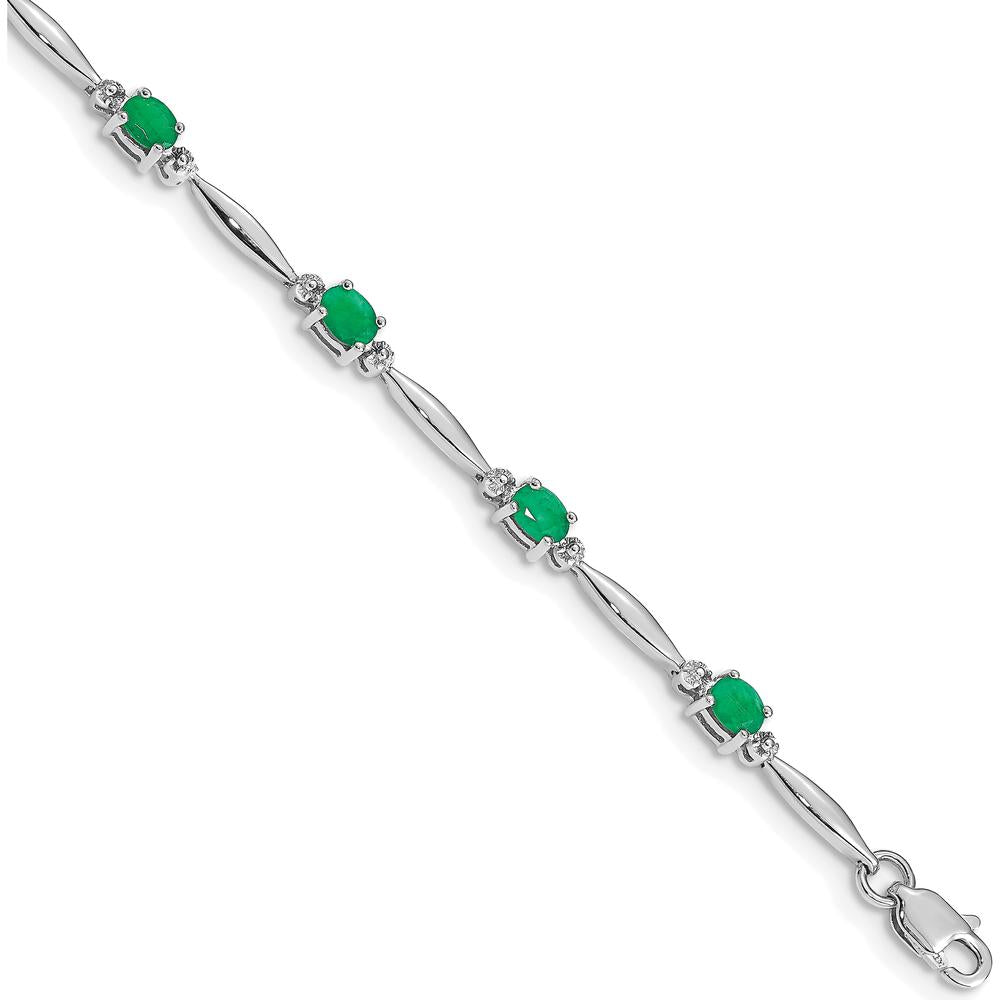 14K White Gold 7.25" Tennis Bracelet with Oval Emeralds and Diamonds - 0.22 Carats Total Gem Weight by Monteluci Fine Jewelry
