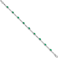 14K White Gold 7.25" Tennis Bracelet with Oval Emeralds and Diamonds - 0.22 Carats Total Gem Weight by Monteluci Fine Jewelry