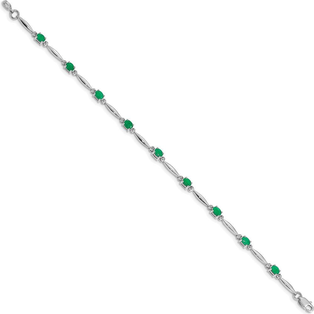 14K White Gold 7.25" Tennis Bracelet with Oval Emeralds and Diamonds - 0.22 Carats Total Gem Weight by Monteluci Fine Jewelry