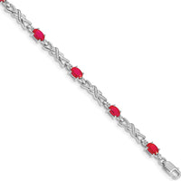 14K White Gold 7.25" Tennis Bracelet with Oval Rubies and Round Diamonds - 0.32 Carats Ruby Weight, 0.01 Carats Diamond Weight by Monteluci Fine Jewelry