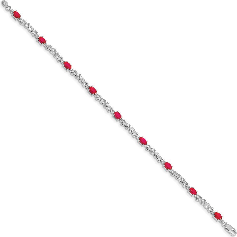14K White Gold 7.25" Tennis Bracelet with Oval Rubies and Round Diamonds - 0.32 Carats Ruby Weight, 0.01 Carats Diamond Weight by Monteluci Fine Jewelry