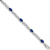 14K White Gold 7.25" Tennis Bracelet with Oval Sapphires and Round Diamonds - 0.21 Carats Total Sapphire Weight by Monteluci Fine Jewelry