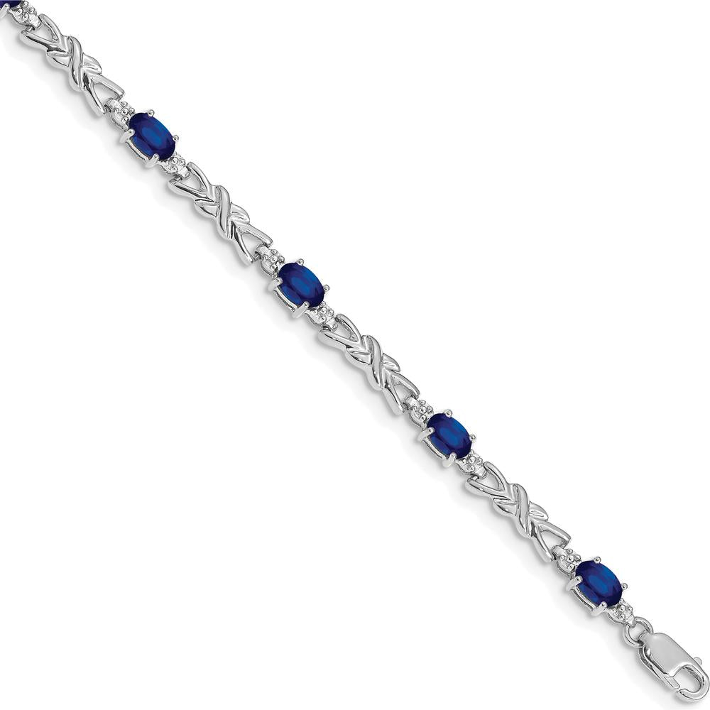 14K White Gold 7.25" Tennis Bracelet with Oval Sapphires and Round Diamonds - 0.21 Carats Total Sapphire Weight by Monteluci Fine Jewelry