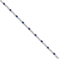 14K White Gold 7.25" Tennis Bracelet with Oval Sapphires and Round Diamonds - 0.21 Carats Total Sapphire Weight by Monteluci Fine Jewelry