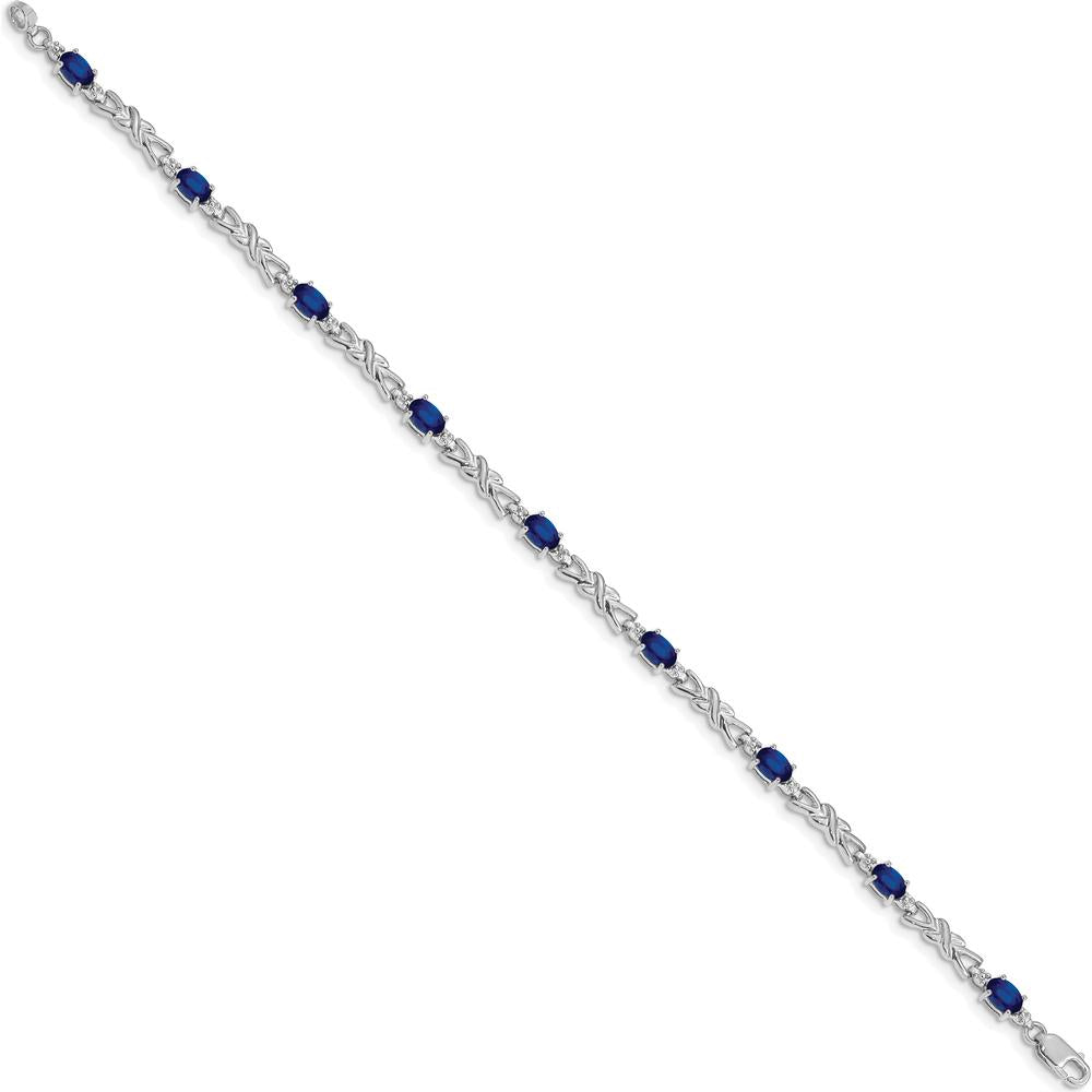 14K White Gold 7.25" Tennis Bracelet with Oval Sapphires and Round Diamonds - 0.21 Carats Total Sapphire Weight by Monteluci Fine Jewelry