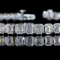 14K White Gold 7.28 Carat Tennis Bracelet with Bezel Set Emerald Cut Lab Diamonds - 47 Stones E-F VS - Covaloro Fine Jewelry