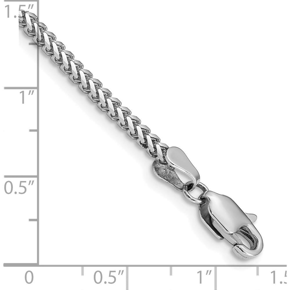 14K White Gold 7" 2mm Franco Chain Bracelet with Lobster Clasp by Oro Pregiato