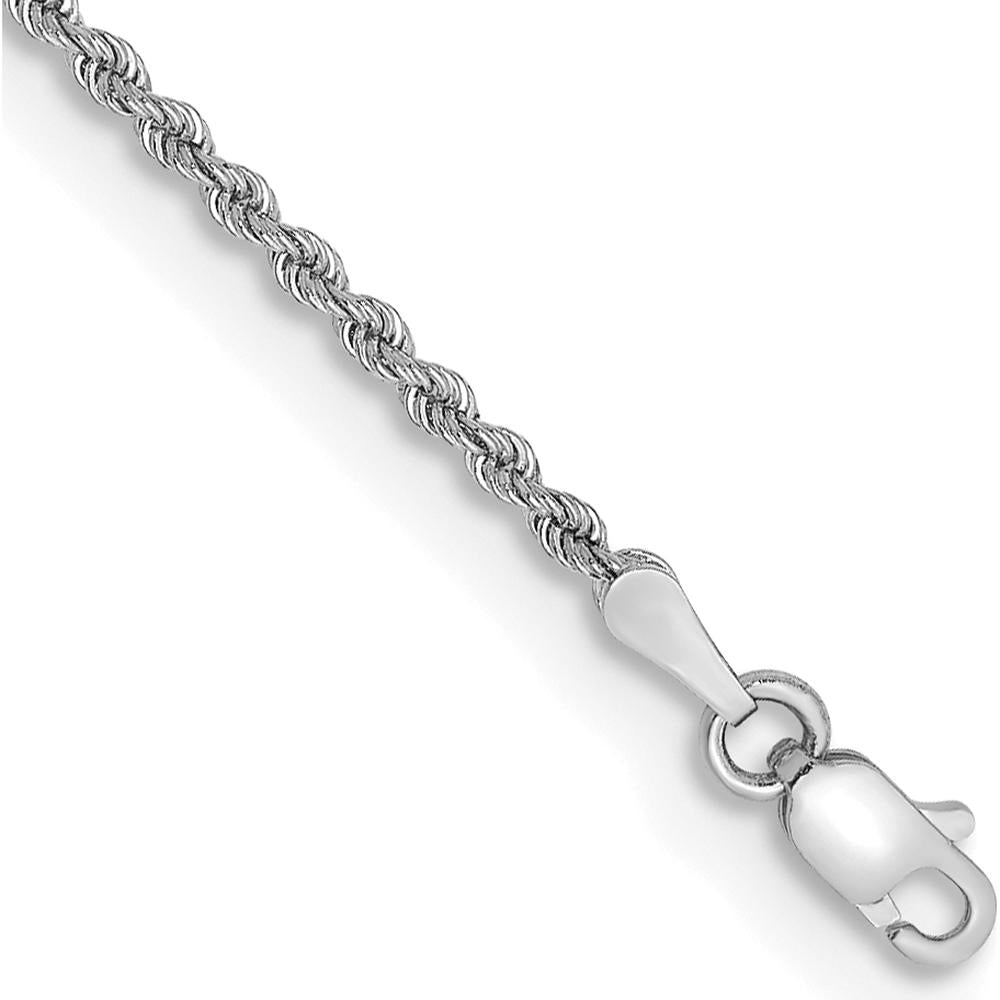 14K White Gold 7" 2mm Rope Chain Bracelet with Lobster Clasp - Polished Finish by 0
