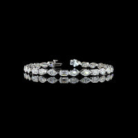 14K White Gold 7.36 Carats East-West Mixed Shape Tennis Bracelet with Bezel Set Lab Diamonds - Emerald, Marquise & Oval Cuts, E-F VS Clarity - Covaloro Fine Jewelry