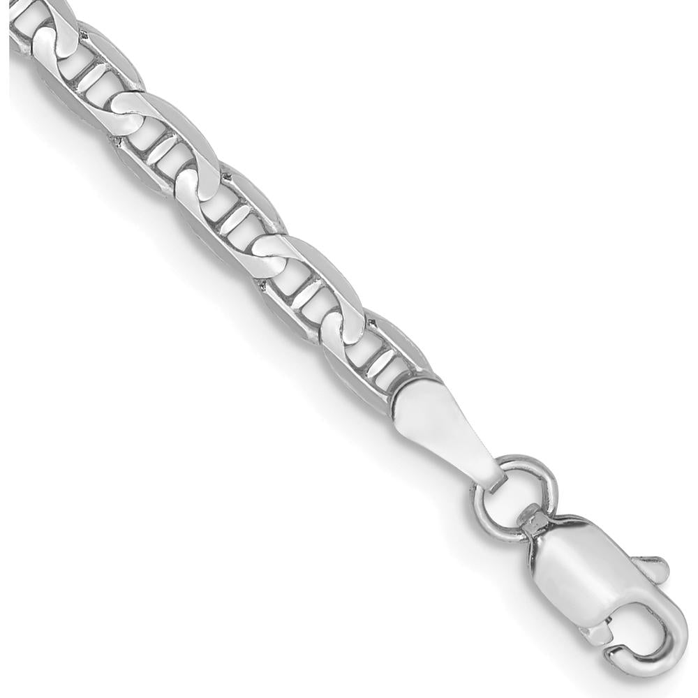 14K White Gold 7" 3mm Concave Anchor Chain Bracelet with Lobster Clasp by 0