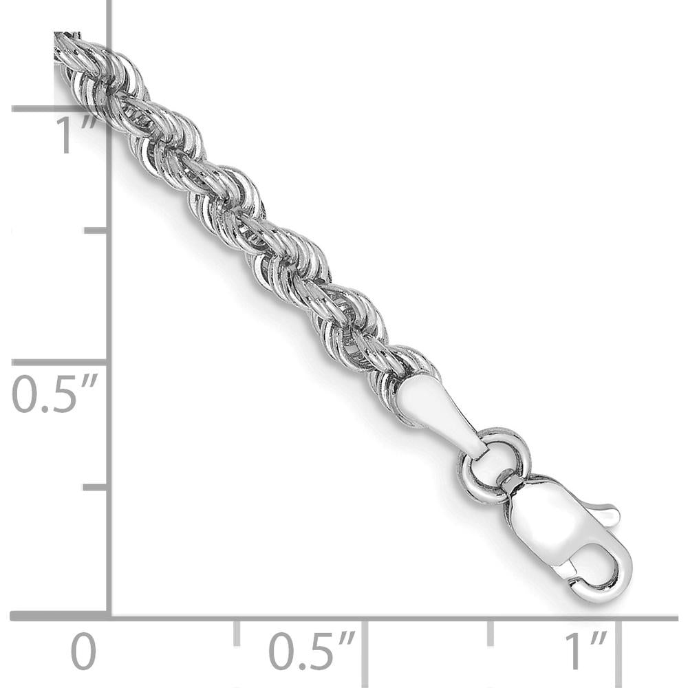 14K White Gold 7" 3mm Regular Rope Chain Bracelet with Lobster Clasp by 0