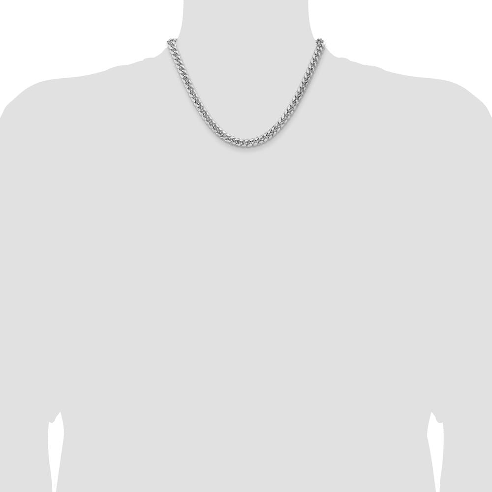14K White Gold 7.3mm Semi-Solid Miami Cuban Chain Necklace - 18 Inches by Oro Pregiato