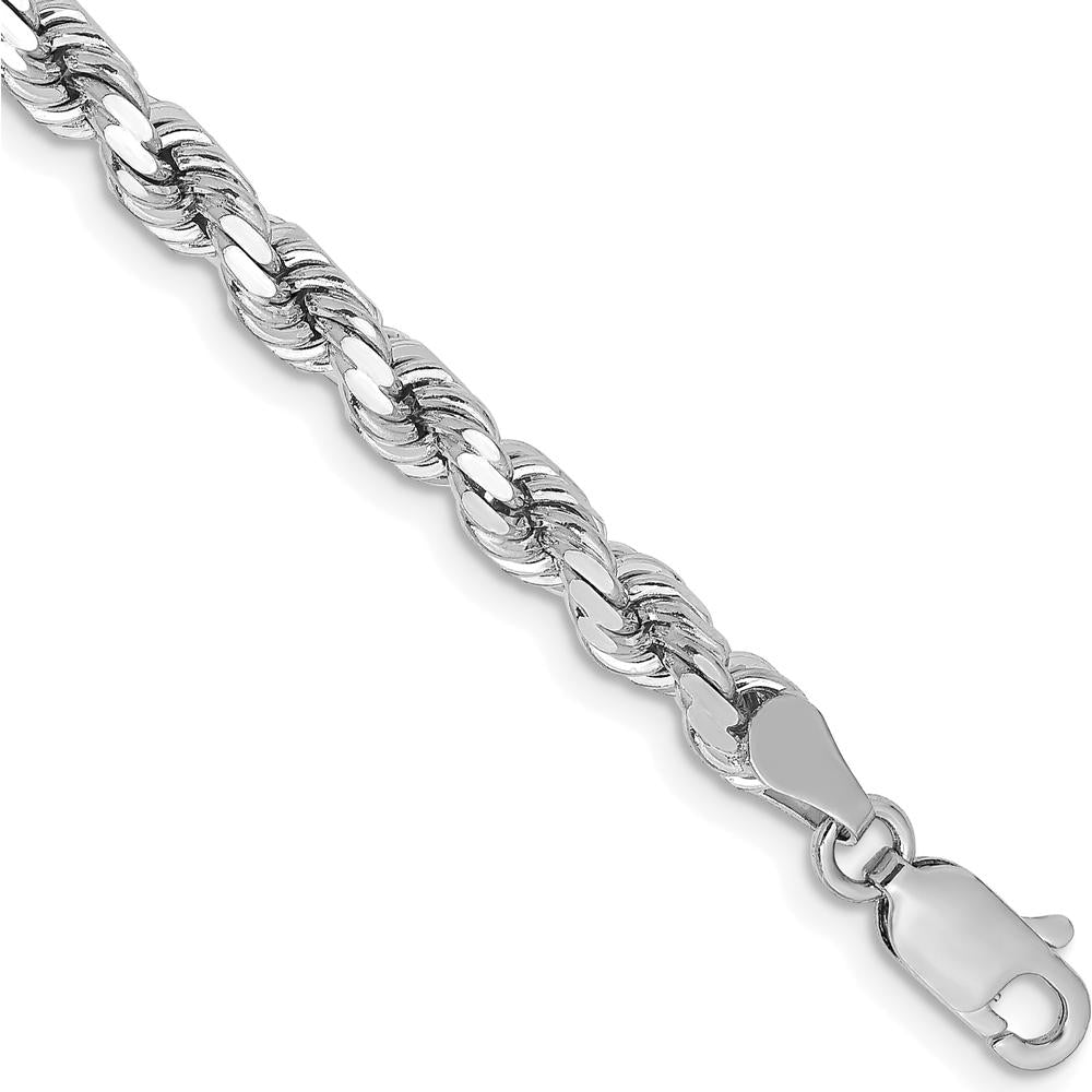 14K White Gold 7" 4.25mm Diamond-Cut Rope Chain with Lobster Clasp - Solid and Polished Finish