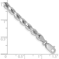 14K White Gold 7" 4.25mm Diamond-Cut Rope Chain with Lobster Clasp - Solid and Polished Finish