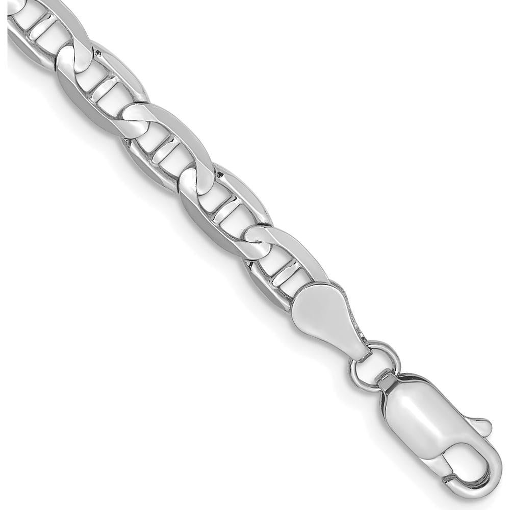 14K White Gold 7" 4.5mm Concave Anchor Chain Bracelet with Lobster Clasp by 0