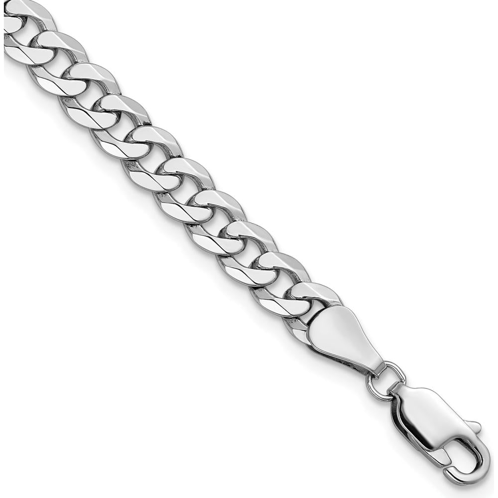 14K White Gold 7" 5.75mm Flat Beveled Curb Chain Bracelet - Polished Finish with Lobster Clasp by 0