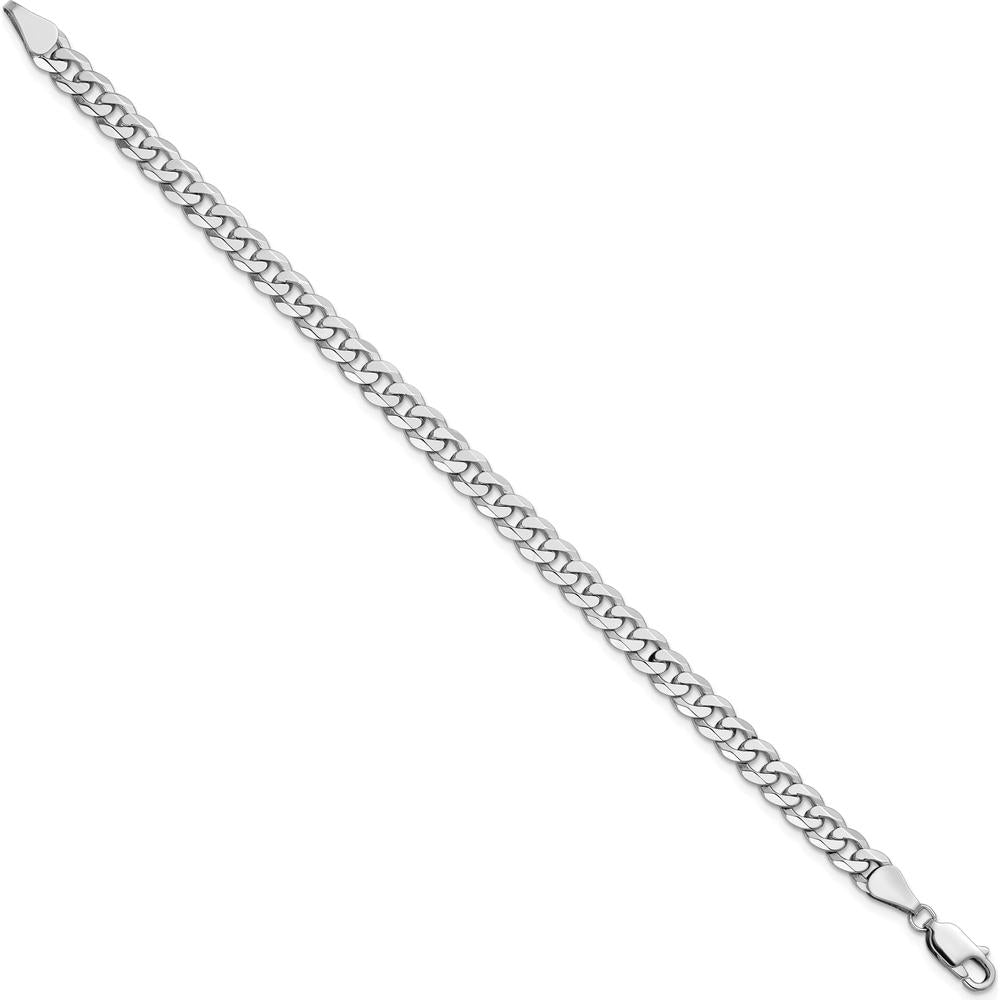 14K White Gold 7" 5.75mm Flat Beveled Curb Chain Bracelet - Polished Finish with Lobster Clasp by 0