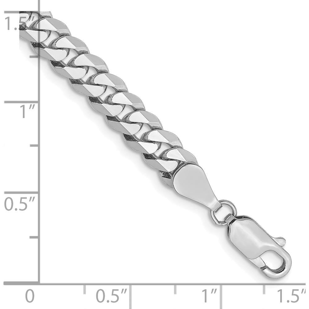 14K White Gold 7" 5.75mm Flat Beveled Curb Chain Bracelet - Polished Finish with Lobster Clasp by 0