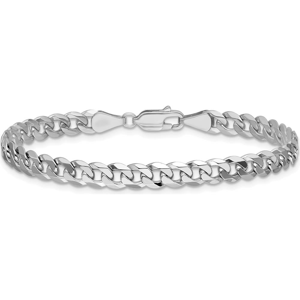 14K White Gold 7" 5.75mm Flat Beveled Curb Chain Bracelet - Polished Finish with Lobster Clasp by 0