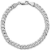14K White Gold 7" 5.75mm Flat Beveled Curb Chain Bracelet - Polished Finish with Lobster Clasp by 0
