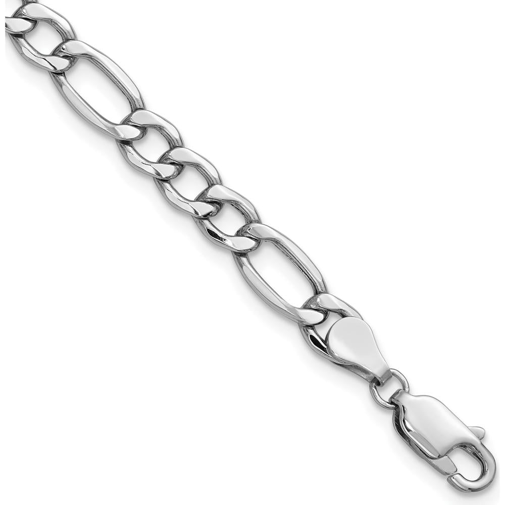 14K White Gold 7" 5.75mm Semi-Solid Figaro Bracelet with Lobster Clasp by Oro Pregiato