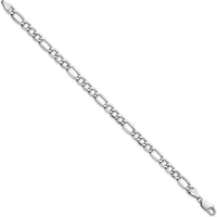 14K White Gold 7" 5.75mm Semi-Solid Figaro Bracelet with Lobster Clasp by Oro Pregiato