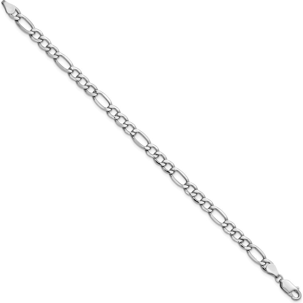 14K White Gold 7" 5.75mm Semi-Solid Figaro Bracelet with Lobster Clasp by Oro Pregiato