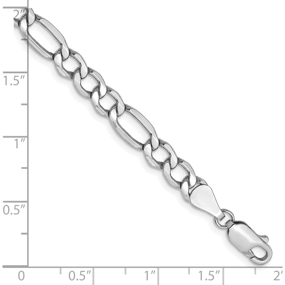 14K White Gold 7" 5.75mm Semi-Solid Figaro Bracelet with Lobster Clasp by Oro Pregiato