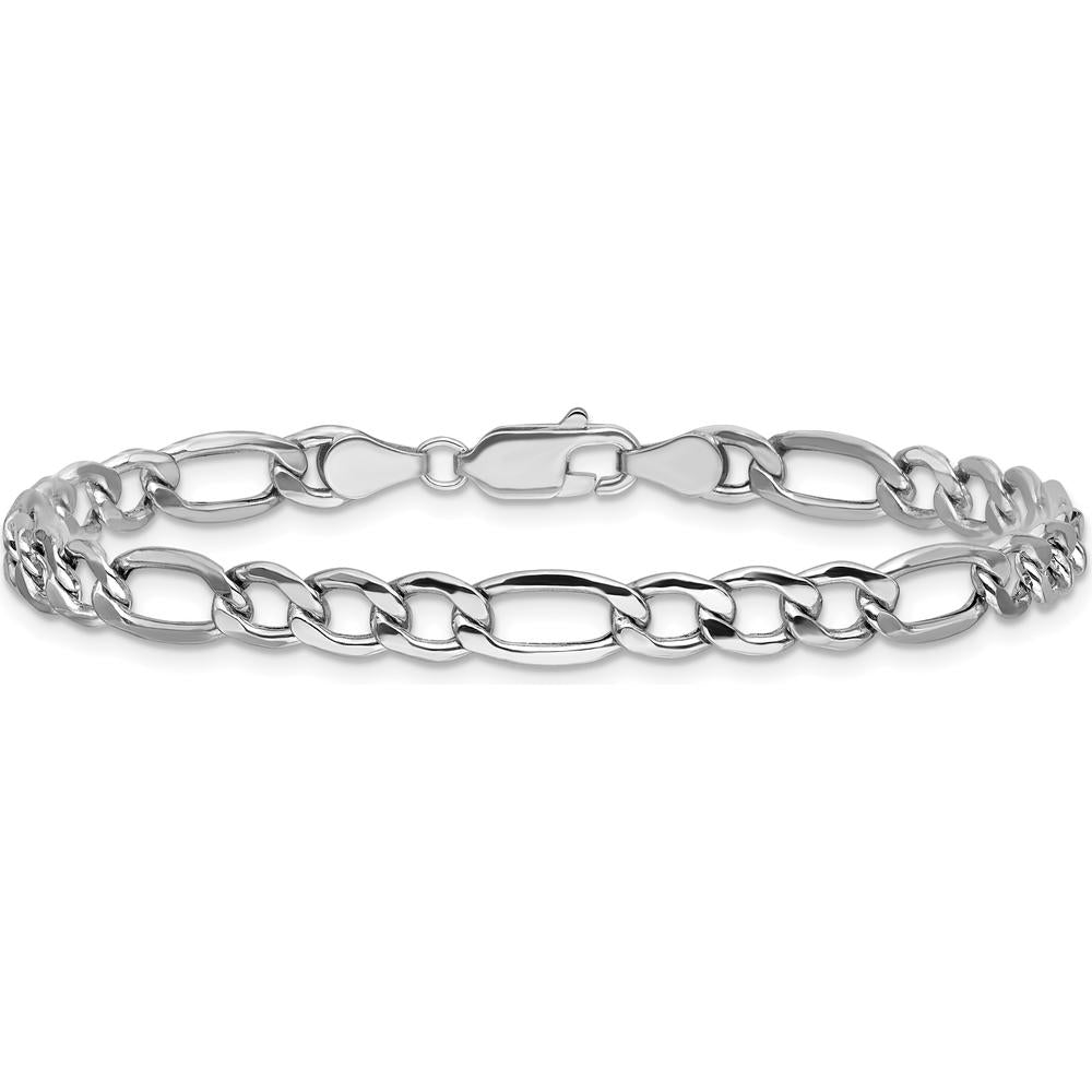 14K White Gold 7" 5.75mm Semi-Solid Figaro Bracelet with Lobster Clasp by Oro Pregiato