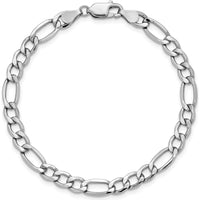 14K White Gold 7" 5.75mm Semi-Solid Figaro Bracelet with Lobster Clasp by Oro Pregiato