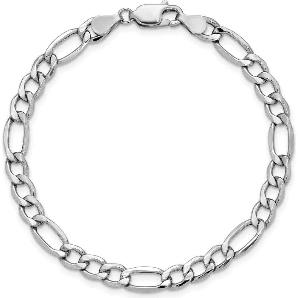 14K White Gold 7" 5.75mm Semi-Solid Figaro Bracelet with Lobster Clasp by Oro Pregiato